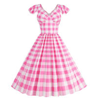 Vestido de fiesta de línea A con cuello en V y estampado de lunares de verano para mujer - details 2