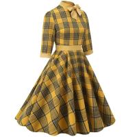 Vestido Midi de Cuello Alto con Lazo de Cuadros Retro Moda de Invierno para Mujeres Hepburn - details 5