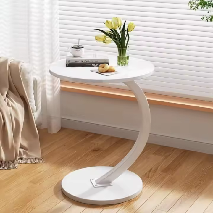 johgee Mesa auxiliar de madera, mesa de café de madera, soporte en forma de C, diámetro de la mesa 40 cm, bonito aspecto de nogal, mesa de centro redonda, mesas auxiliares para salón, sofás, de madera - 1