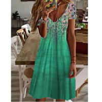 Vestido informal de verano de manga corta con cuello en V para mujer, vestido elegante hasta la rodilla con estampado Floral Vintage 3D, S-3XL - details 6