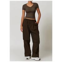 Top corto de manga corta con cuello en V para mujer, camiseta ajustada de yoga, camiseta deportiva de alta elasticidad, top de fitness - details 9