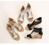 Sandalias de cuña de verano, talla grande, zapatos de mujer adelgazantes con cremallera trasera, zapatos romanos - details 0