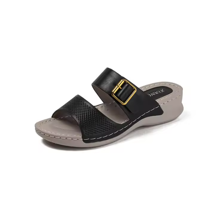 Sandalias de moda con tacón inclinado para mujer, nuevo conjunto con hebilla de cinturón, punta cuadrada, pantuflas de una sola pieza con dedos expuestos y tacones altos - 1