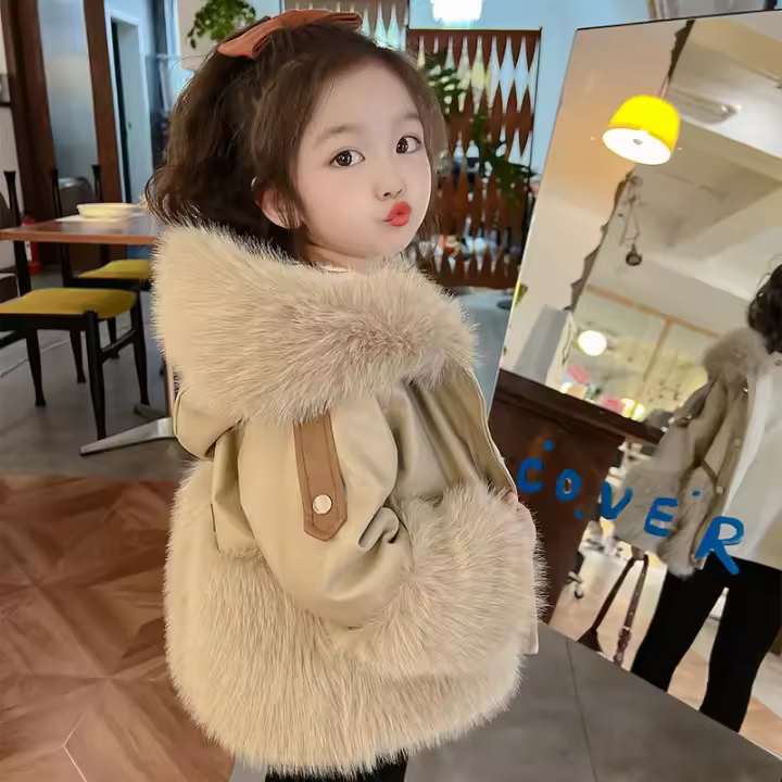 Abrigo suave de fiesta de bebé de cuero sintético para niña de invierno - 1