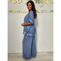 Conjunto de pantalón largo con cuello en V y ribete, informal, de talla grande, para mujer, artículo popular - details 4