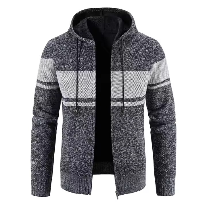 Nueva moda, abrigo con capucha para hombre, Otoño Invierno, cárdigan grueso de lana, suéter informal versátil, suéter de punto para mantener el calor para hombre - 1