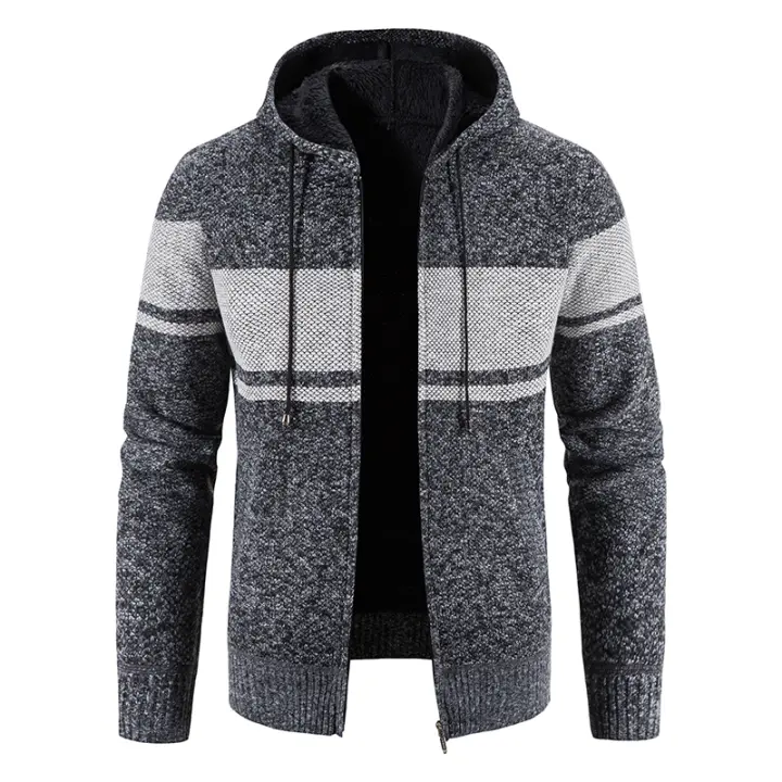 Nueva moda, abrigo con capucha para hombre, Otoño Invierno, cárdigan grueso de lana, suéter informal versátil, suéter de punto para mantener el calor para hombre - 1