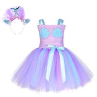 Vestido de sirena para niñas, vestido de fiesta de princesa de Halloween, falda tutú de tul de malla arcoíris, escala de pez de lentejuelas tres - details 13