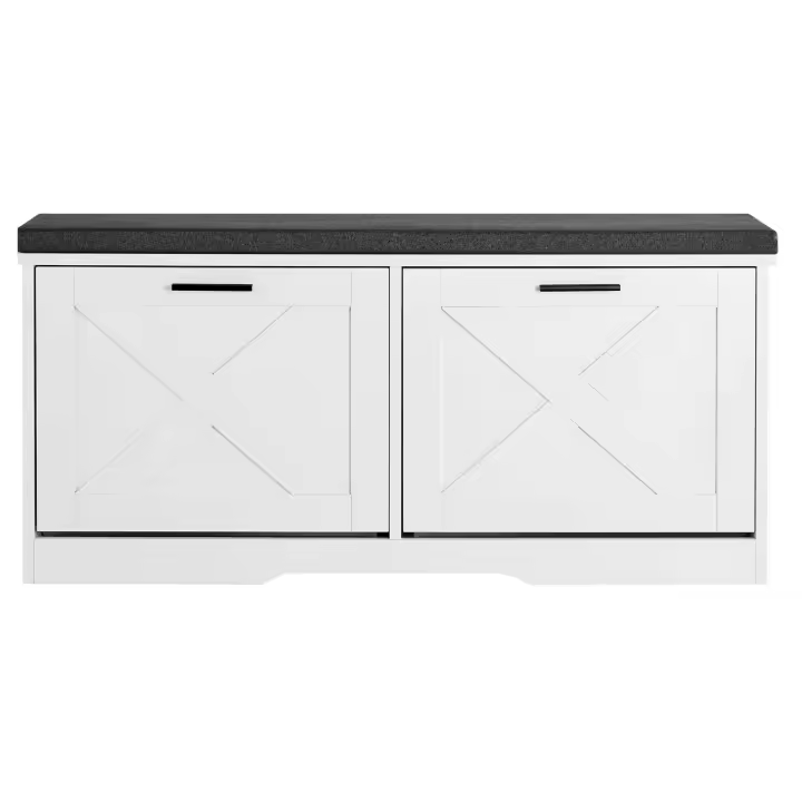 Banco de Almacenamiento de Zapatos para Entrada SucceBuy, Organizador de 1000.76 x 304.8 x 474.98 mm con Cajones Abatibles, Banco Zapatero con Capacidad de 199.58 kg con Cojín y Puertas Abatibles, Ideal para Pasillo, Sala de Estar, Dormitorio, Blanco y Ne - 1
