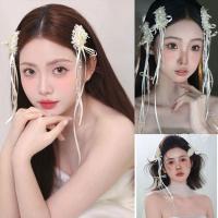 1 par de pinzas para el pelo de novia con estilo coreano, cuentas de perlas blancas, horquilla para novia, tocado de boda con borlas hecho a mano, accesorios para novia - details 8