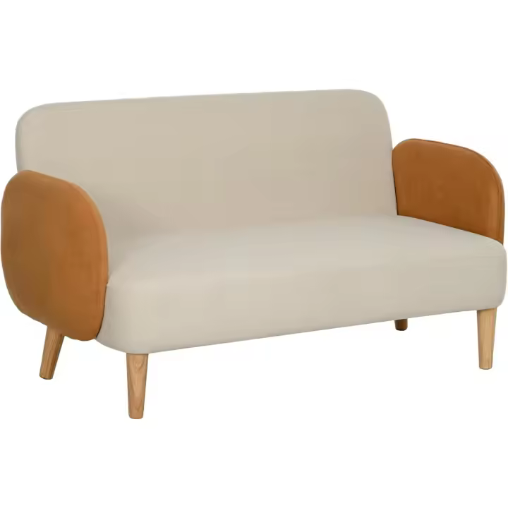 Sofá de 2 Plazas Tapizado en Terciopelo Sofá de Salón con Reposabrazos y Patas de Madera Sofá Pequeño Carga 240 kg para Dormitorio Oficina 130x74x76 cm Crema - 1