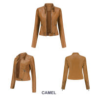 Chaquetas de piel sintética para mujer, abrigo ajustado con cremallera para motocicleta, abrigo corto de PU para motorista - details 11
