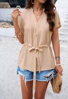 Top elegante de cintura ajustada de Color sólido elegante de primavera y verano a la moda para mujer - details 5