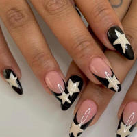 Uñas artísticas de material francés de almendra negra Ideal para principiantes - details 4