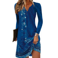 Vestido Largo Manga Completa Impresión Vintage Para Mujer Moda Otoño/E Invierno Cuello V Estilo Casual Ajuste Natural Talla Grande - details 8