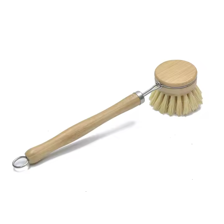 Cepillo para lavar platos de madera cepillada Natural, equipado con fibra Tampico y cabezales de cepillo de repuesto de madera de bambú de 2 uds, utilizado para - 1