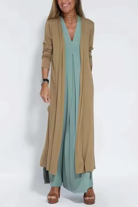 Moda Primavera-Verano 2024 Abrigo Largo Casual con Mangas Sólidas para Mujer - 1