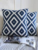 Funda de almohada bordada de algodón azul, cojín de decoración del hogar, bordado geométrico, hilo de ganchillo, sofá, cojín trasero - details 18