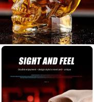 Botella de vidrio de alta calidad con forma de calavera de 750 ml, vaso de cerveza con cara de calavera de vino, vodka, whisky, tapa de café de madera - details 5