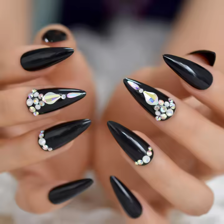 Uñas postizas con terminales de diamantes brillantes estilo Stiletto juego de 24 piezas artículos de belleza para manicura y pedicura, imagen para un sistema - 1