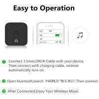 VAORLO-Adaptador de Audio Bluetooth 5,0, receptor inalámbrico estéreo envolvente de música, 3,5mm, AUX, RCA, para Kit de coche, TV, PC, altavoz para el hogar - details 11