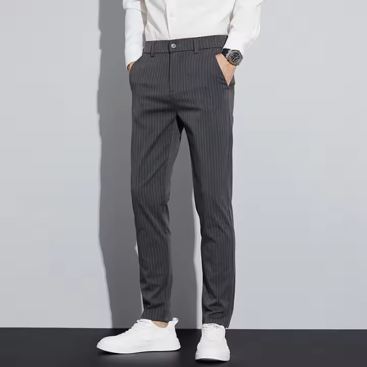 Pantalones de traje a rayas rectos, ajustados, sencillos, de marca a la moda, informales, para primavera y verano - 1