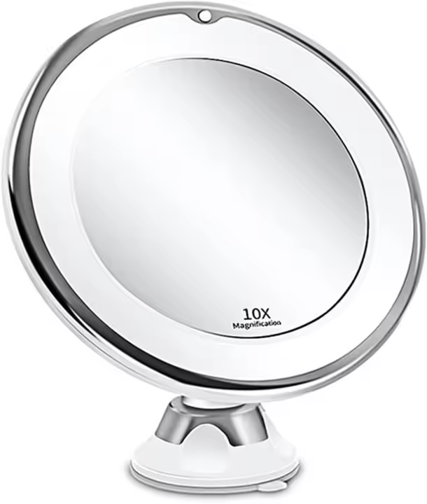 Espejo de maquillaje con aumento 10X, espejo de tocador, espejo de maquillaje con luces LED, con soporte de succión de bloqueo de ventosa fuerte - 1