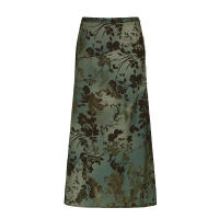 BUNO-faldas por debajo de la rodilla con estampado vintage de trompeta verde, faldas largas elegantes estéticas Y2K de cintura baja, trajes de vacaciones Grunge Fairycore, novedad - details 6