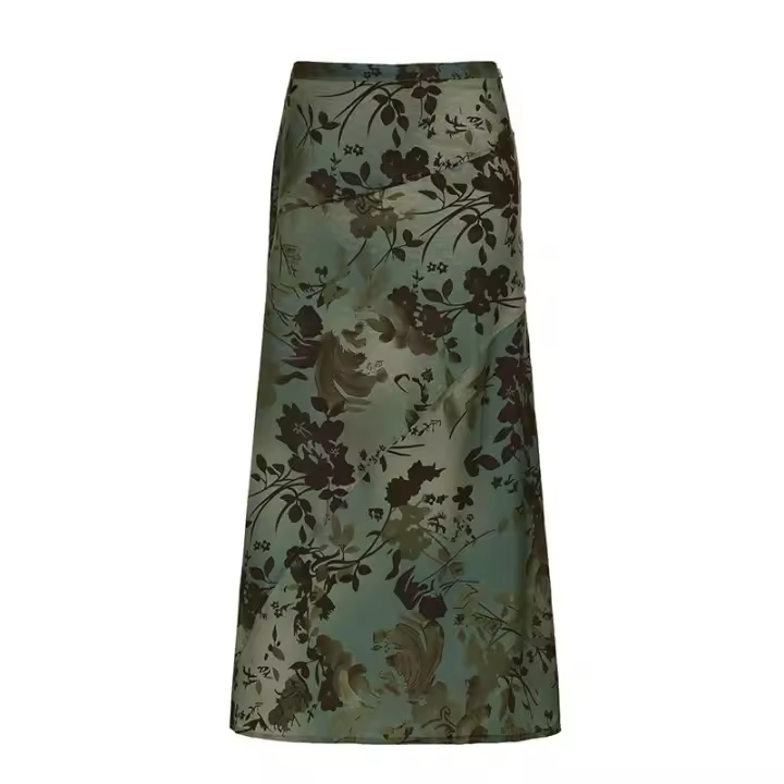 BUNO-faldas por debajo de la rodilla con estampado vintage de trompeta verde, faldas largas elegantes estéticas Y2K de cintura baja, trajes de vacaciones Grunge Fairycore, novedad - 1