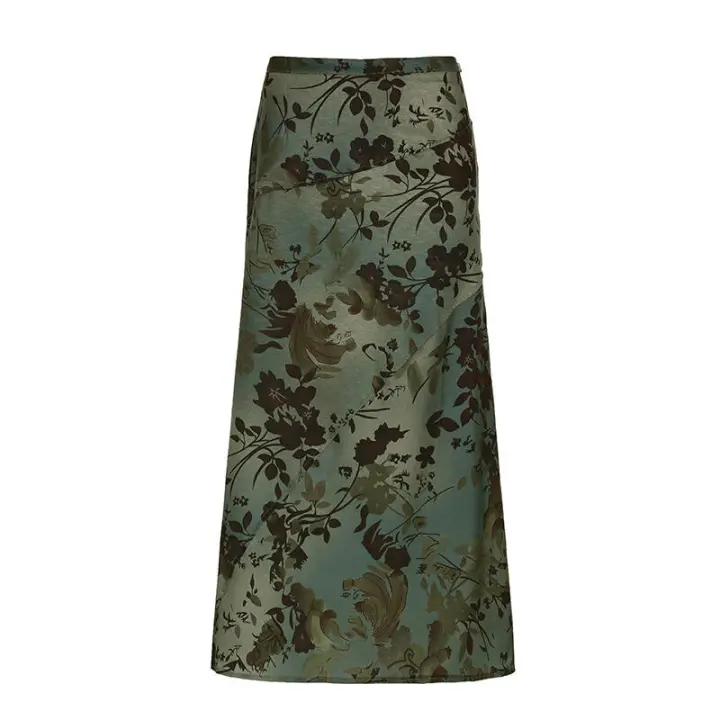 BUNO-faldas por debajo de la rodilla con estampado vintage de trompeta verde, faldas largas elegantes estéticas Y2K de cintura baja, trajes de vacaciones Grunge Fairycore, novedad - 1