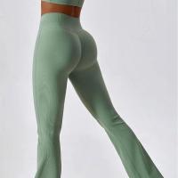 Pantalones de Yoga con cintura cruzada para mujer, mallas acampanadas de pierna ancha elásticas de algodón para entrenamiento físico, mallas deportivas para gimnasio - details 1