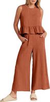 Conjunto casual de verano para mujer, top sin mangas plisado y pantalones cortos de pierna ancha - details 74