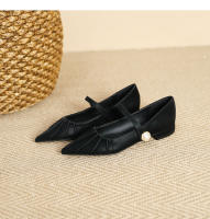 Cabeza puntiaguda con hebilla de perla, tacón bajo, hoja de loto arrugada, cabeza puntiaguda, suela plana, solo zapato - details 24