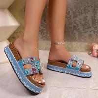 2025 nuevo arrastre de una palabra europeo y americano nueva moda zapatillas de plataforma de cuerda de cáñamo con diamantes de imitación zapatillas de corcho de playa sandalias casuales de mujer - details 13