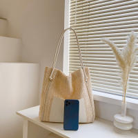 Bolso de mano de punto ahuecado de paja, bolso de hombro hecho a mano de gran capacidad, bolso de playa informal de diseñador para mujer - details 18