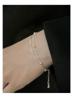 S-pulsera de doble capa con cadena de hueso de serpiente, nicho pequeño de plata pura, adorno de mano con cuentas redondas de estilo frío coreano - details 4