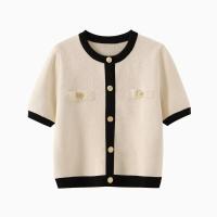 BUNO- chaqueta de punto de verano para mujer, nueva moda informal, clásico, cuello redondo, un solo pecho, suéter de manga corta, abrigo, Tops - details 1