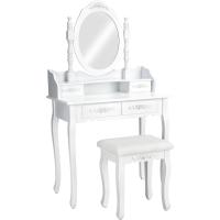 Elegante Mueble de Visteño Vintage Espejo Giratorio, Taburete Acolchado, 4 Cajones - details 0