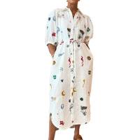 2025 primavera nueva ropa de mujer europea y americana moda suelta impresión solapa corbata burbuja manga camisa vestido 661 - details 5