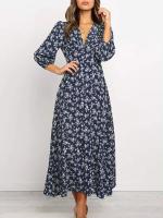 Vestido Elegante Vintage de Mujer Junxi Wan Manga Larga con Estampado Floral en Chifón A-Line Maxi Vestidos de Otoño - details 3