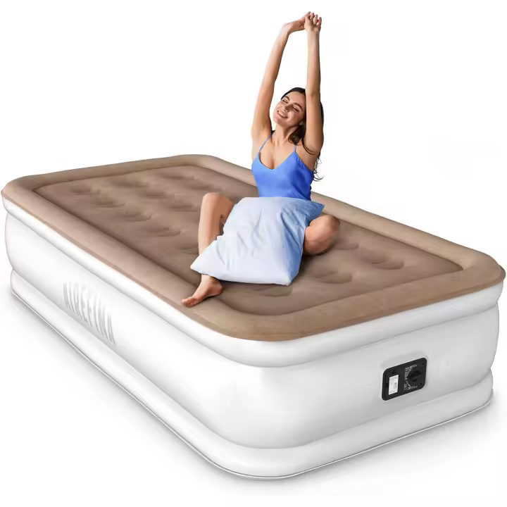 Colchón Hinchable Individual, Colchón Inflable con Bomba Integrada, Inflado Rápido en 2 Minutos, Colchón Hinchable Individual para Camping y Mudanza Familiar, 99 x 190 x 40 cm - 1