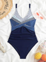 Bañador de una pieza para mujer, traje de baño liso con cuello en V, Monokini Sexy, ropa de playa para verano, 2024 - details 12