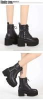 Dropshipping Logo gótico zapatos de tacón bajo para mujer moda remache tobillo botas Martin de fondo grueso - details 6