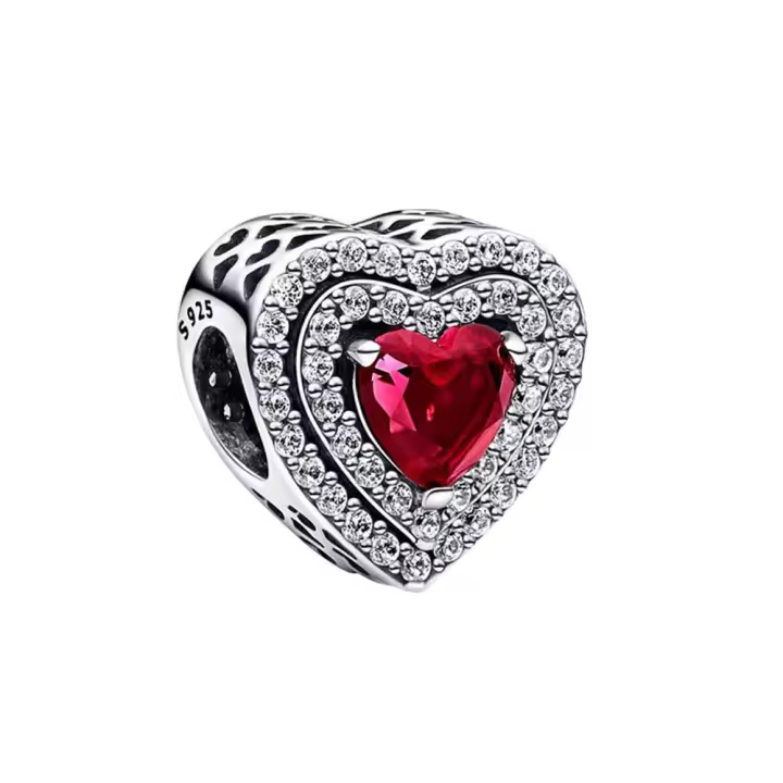 Abalorio de corazón brillante nivelado, Pulsera Original de Plata de Ley 925 para fabricación de joyas - 1