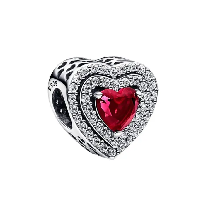 Abalorio de corazón brillante nivelado, Pulsera Original de Plata de Ley 925 para fabricación de joyas - 1