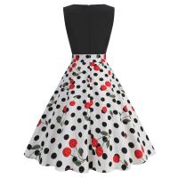Vestido de falda grande con estampado de cerezas sin mangas y cuello redondo estilo mujer - details 1