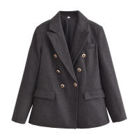 TRAFZA, abrigos informales para mujer, liso, cuello vuelto, manga larga, bolsillos, doble botonadura, nueva moda de primavera, chaqueta holgada - details 2