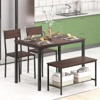 Juego de comedor de 4 piezas con mesa, 2 sillas y 1 banco. Conjunto de muebles de cocina de madera con estructura de acero. - details 19