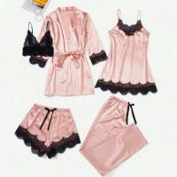 Conjunto De Pijama De Seda Para Mujer 5 Piezas Lencería Sexy De Encaje Camisola Y Pantalones Ropa Interior Para Dormir En Casa - details 11