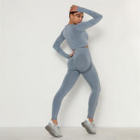 conjunto de yoga para mujer sin costuras ropa deportiva de gimnasio con manga larga sujetador de alto cinturón leggings de gimnasio traje deportivo - details 23